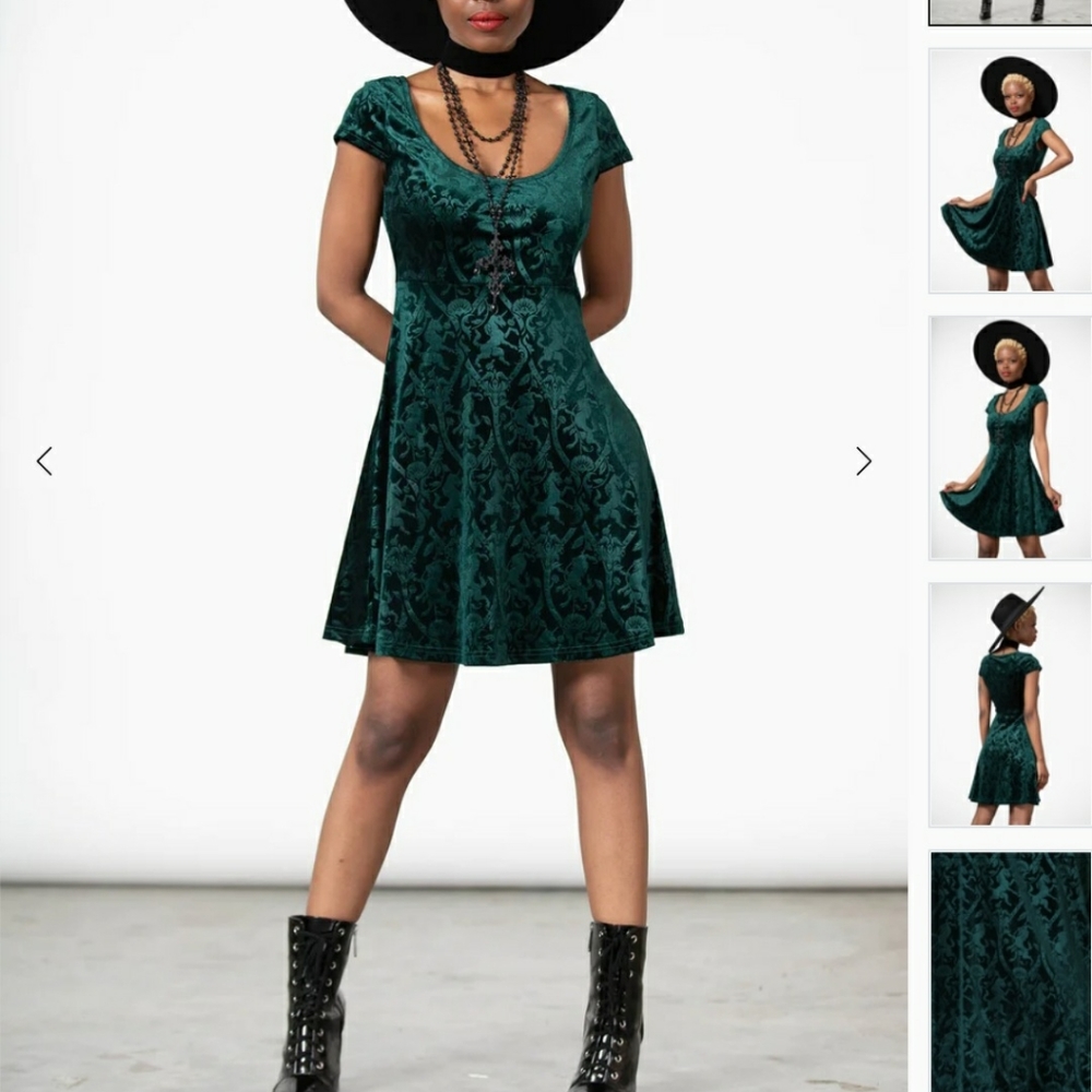 Killstar Devilry Skater Dress (Emerald)